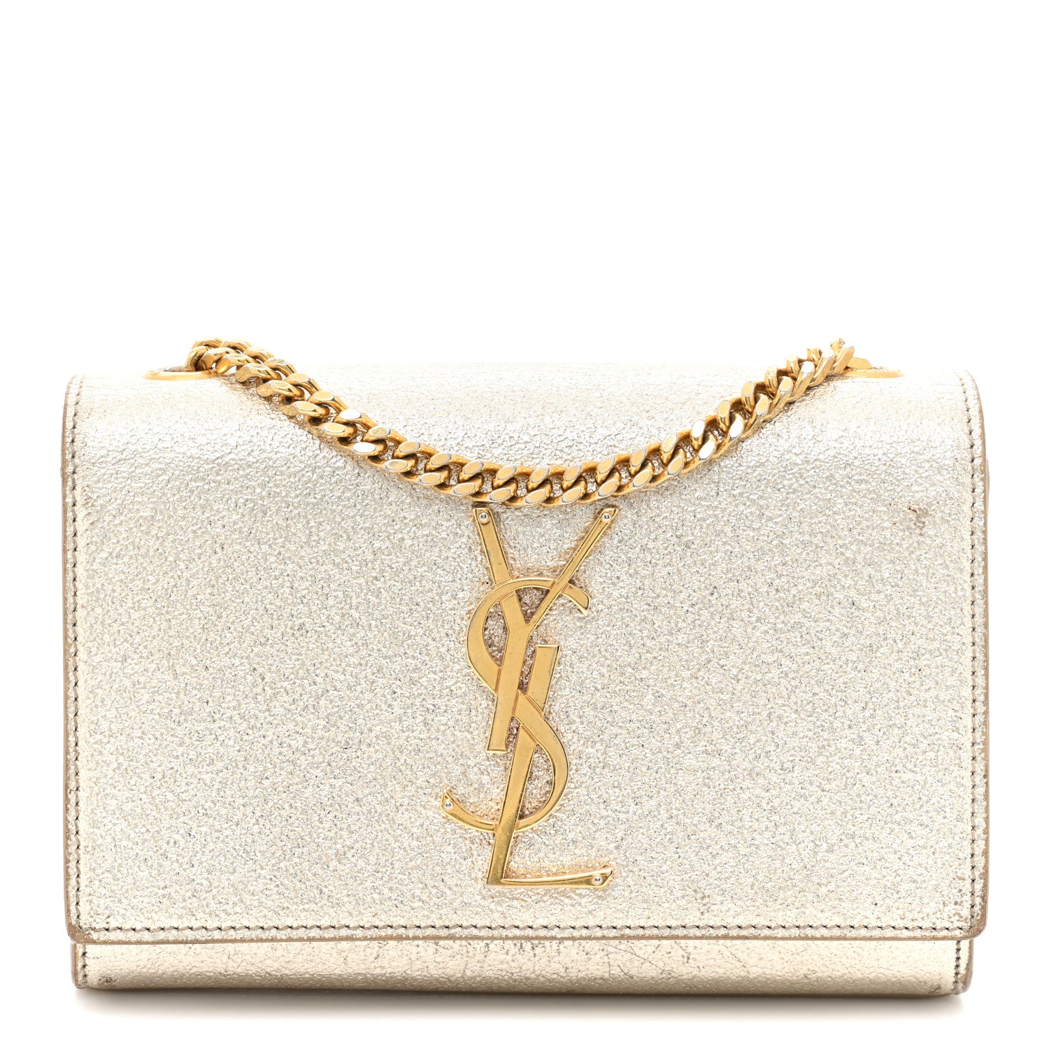 Saint Laurent Metallic Calfskin Small Classic Monogram Kate Satchel Pale Gold 1 of 17