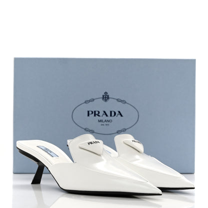 Prada Spazzolato Triangle Logo Pointed Toe 55mm Mules 37.5 White 9 of 9
