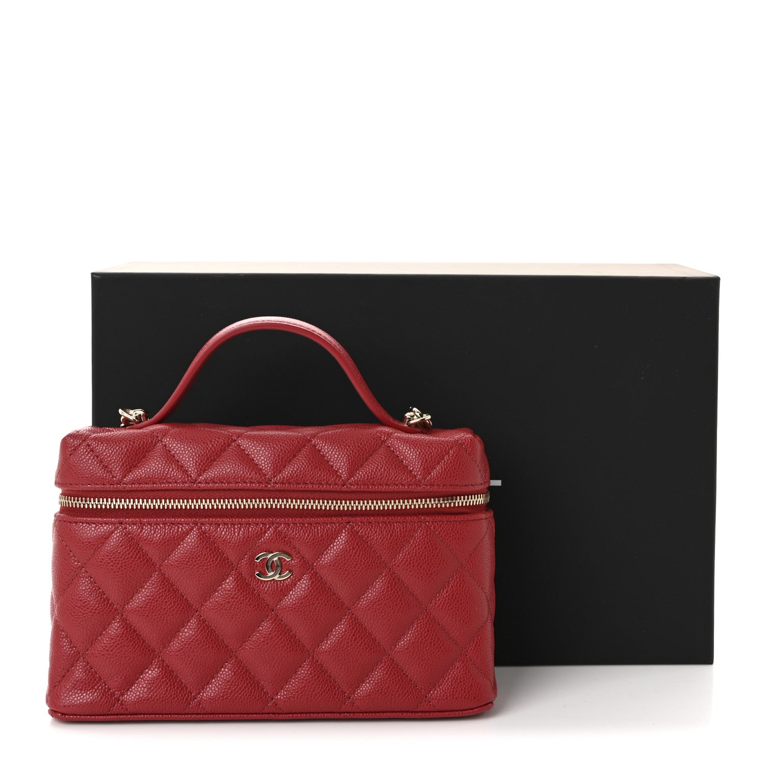Chanel Caviar Quilted Top Handle Slim Vanity With Chain Red 11 of 11