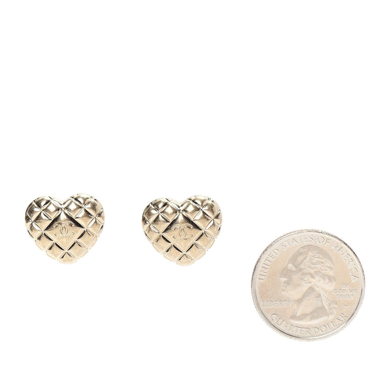 Chanel Quilted CC Heart Earrings Gold 2 of 5