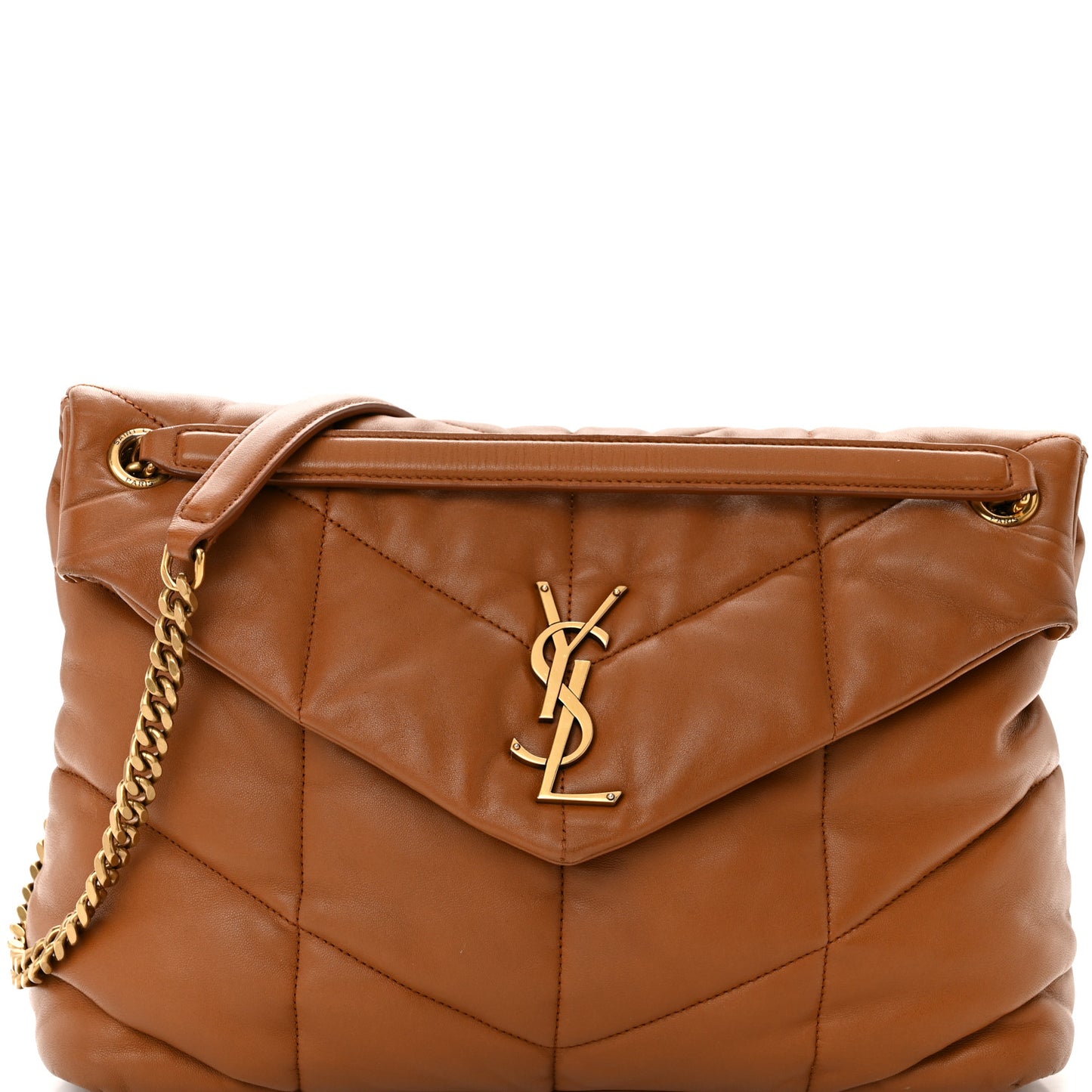 Lambskin Quilted Medium Loulou Puffer Monogram Chain Satchel Miel Dark