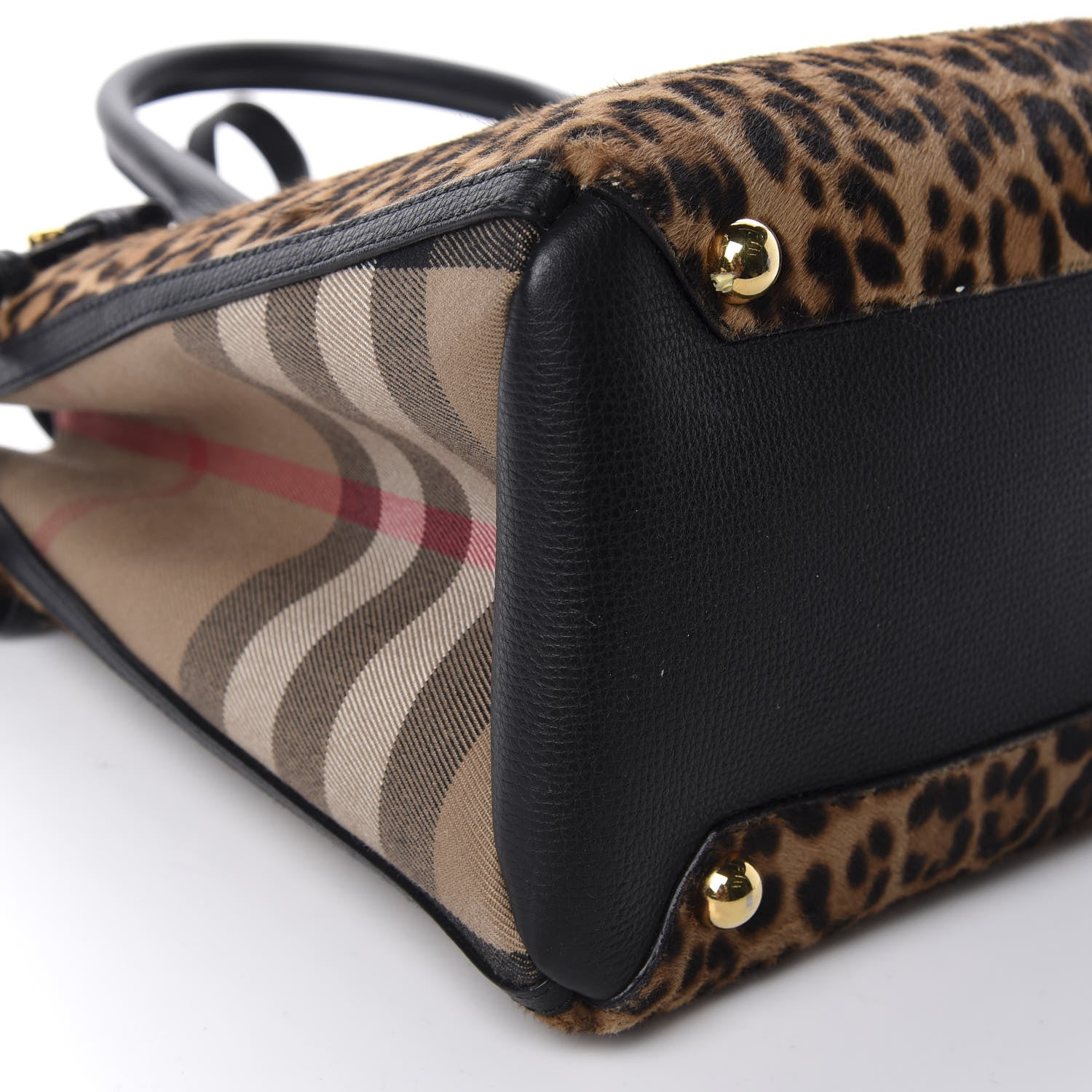 Burberry Calf Hair Leopard Print House Check Medium Banner Tote Black 6 of 13
