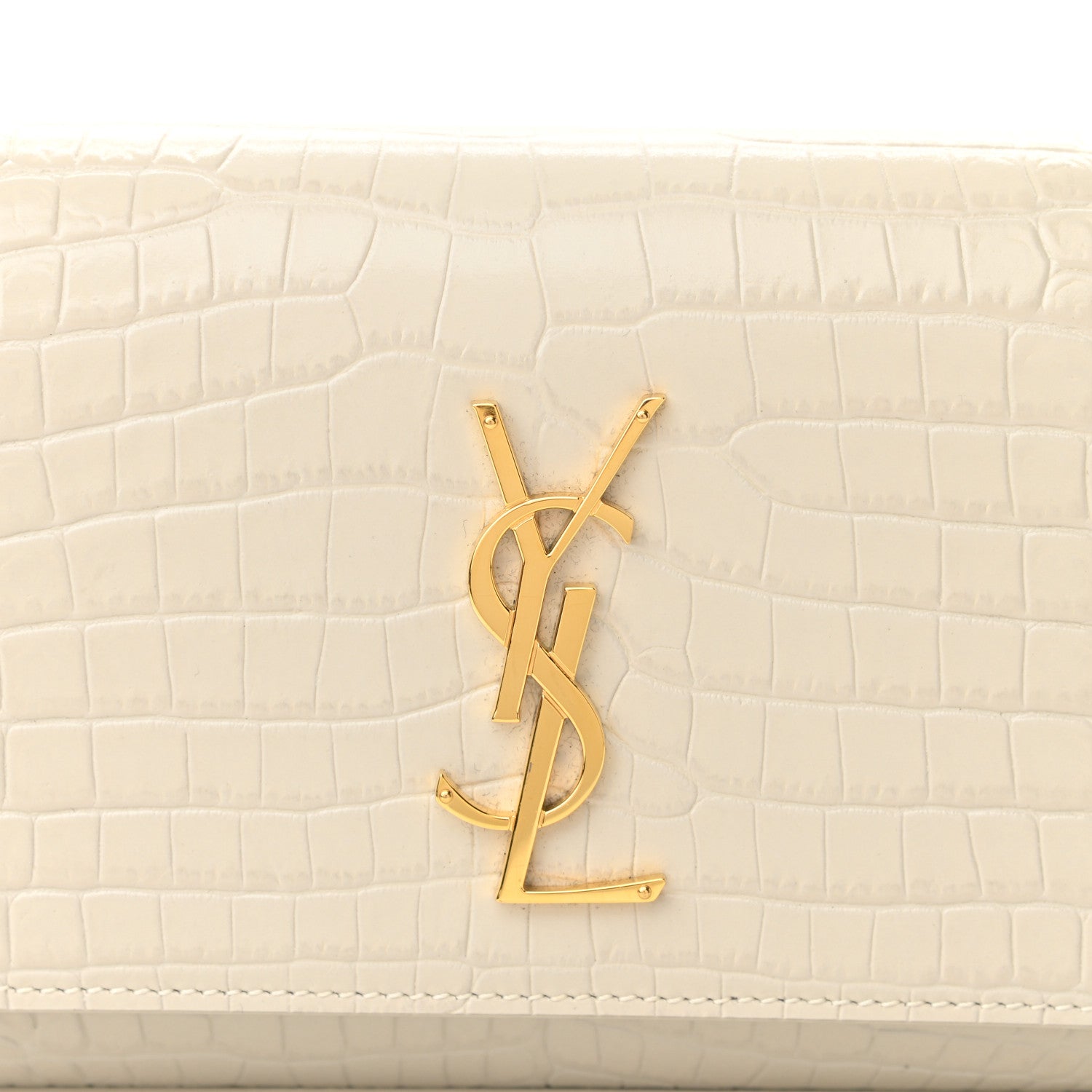 Saint Laurent Calfskin Crocodile Embossed Monogram Kate Belt Bag Crema Soft 7 of 9