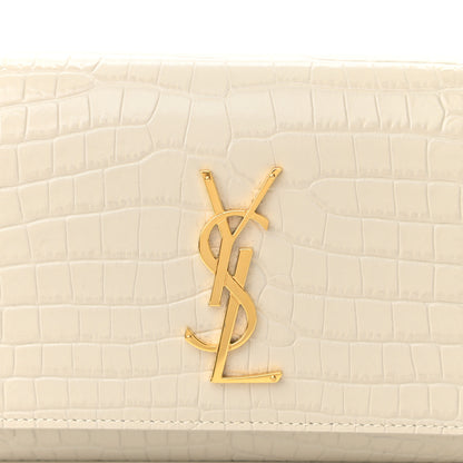 Saint Laurent Calfskin Crocodile Embossed Monogram Kate Belt Bag Crema Soft 7 of 9