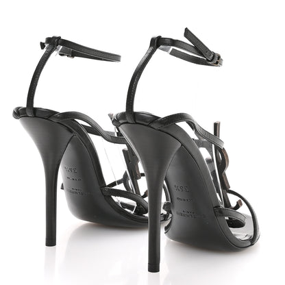 Saint Laurent Calfskin Cassandra Palm Logo 110 Ankle Strap Sandals 36.5 Black 5 of 9