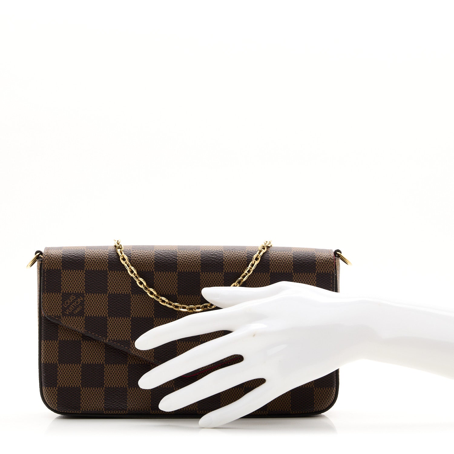 Louis Vuitton Damier Ebene Pochette Felicie Chain Wallet 2 of 8
