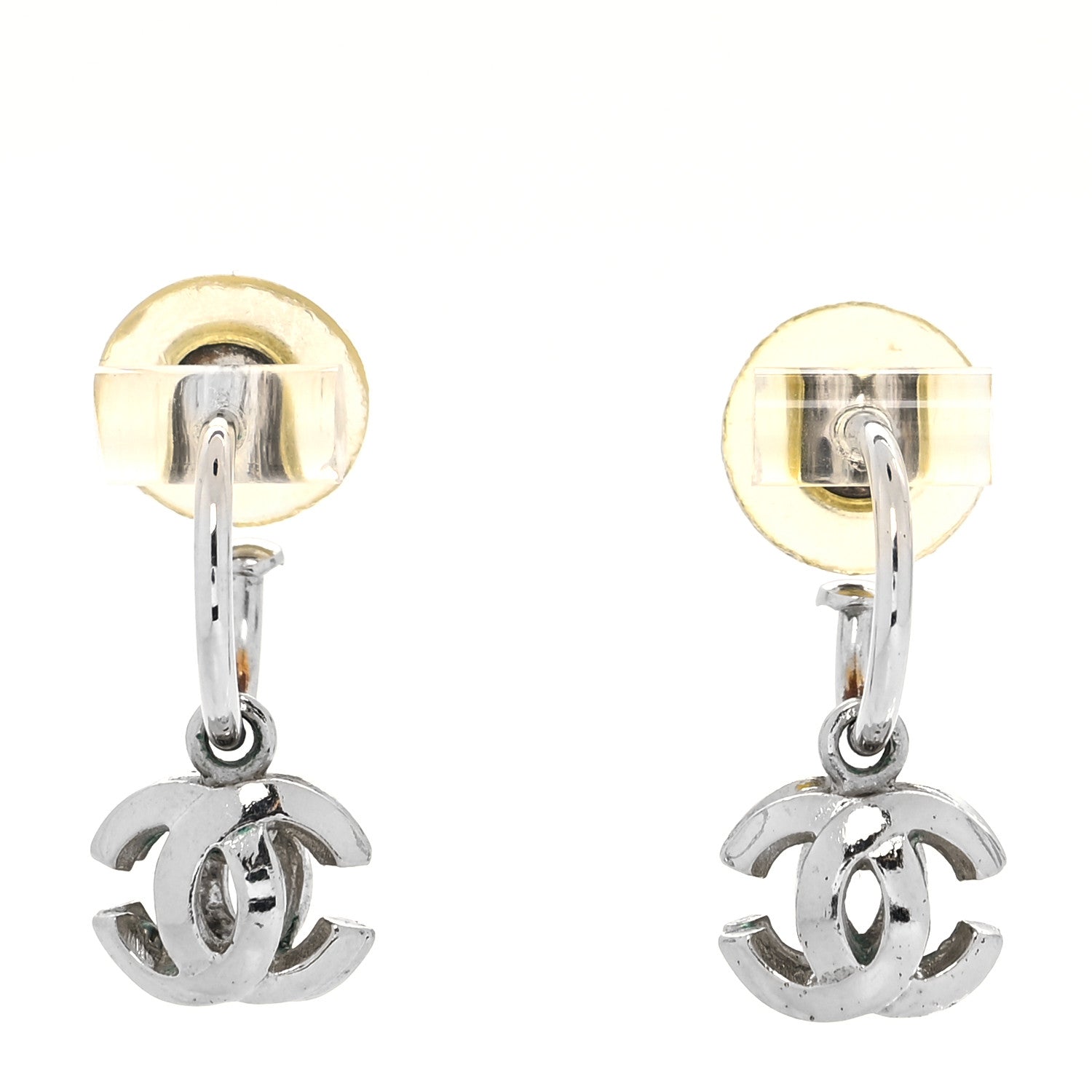 Chanel Metal CC Hoop Drop Earrings Silver 1 of 4