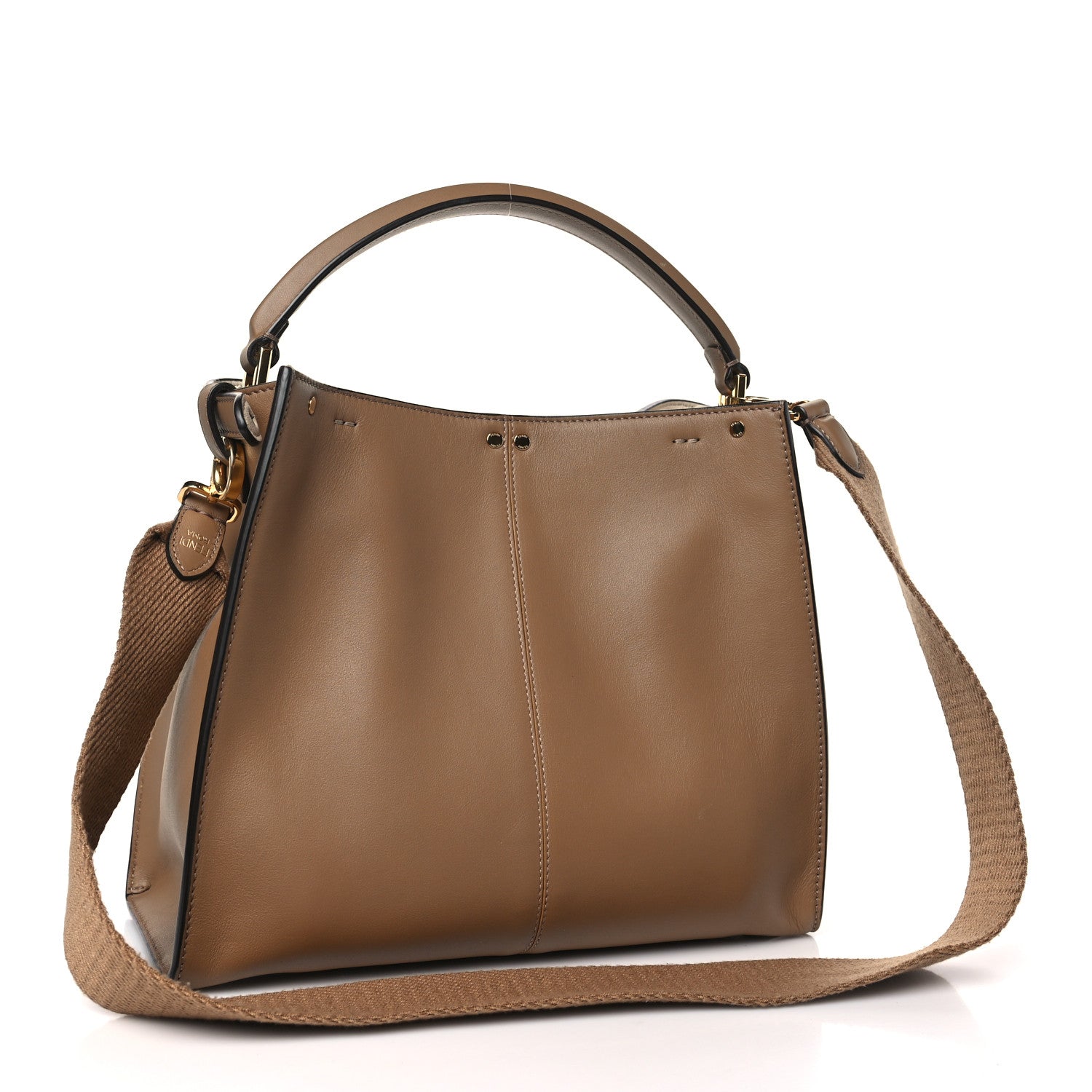 Fendi Vitello Seta Glazed Fabric FF 1974 Medium Peekaboo X-Lite Sand Mogano Panna 3 of 8