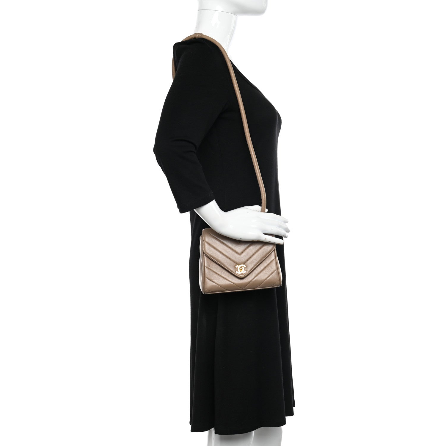 Chanel Lambskin Chevron Quilted Small Single Flap Beige 2 of 12