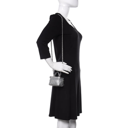 Chanel Metallic Caviar Quilted Mini Top Handle Vanity With Chain Silver 2 of 11