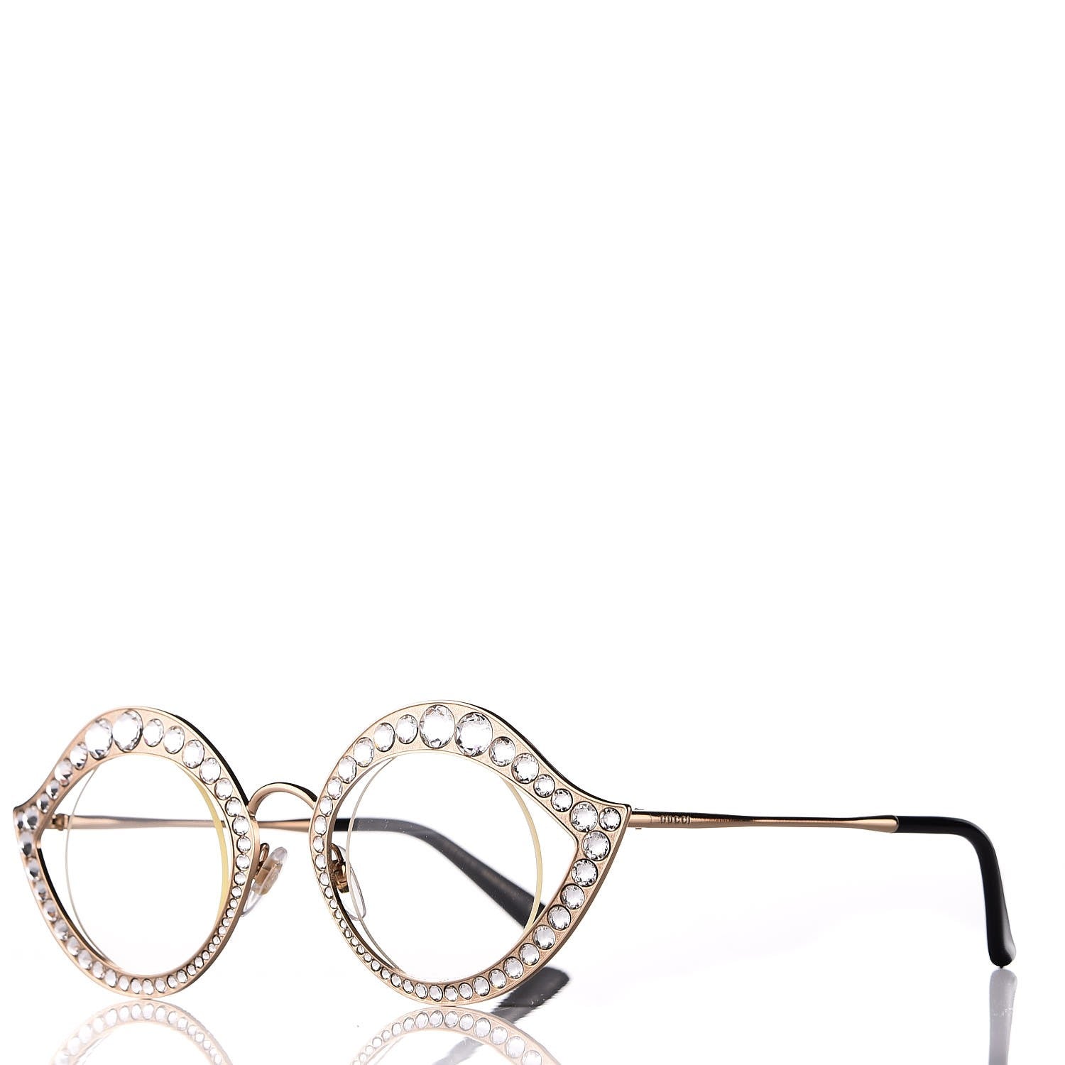 Gucci Metal Crystal Cat Eye Sunglasses GG0046S Gold 1 of 7
