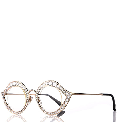 Gucci Metal Crystal Cat Eye Sunglasses GG0046S Gold 1 of 7