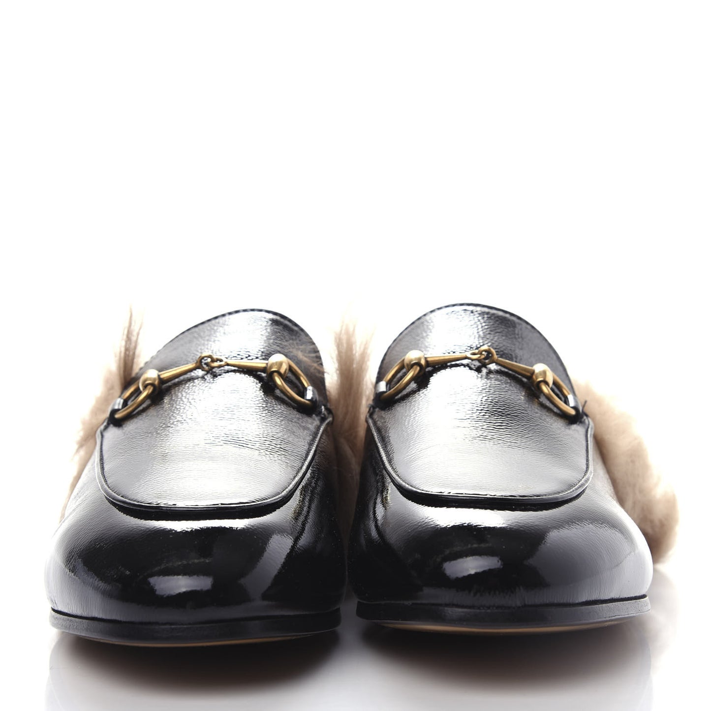 Patent Fur Womens Princetown Slippers 38 Black Natural