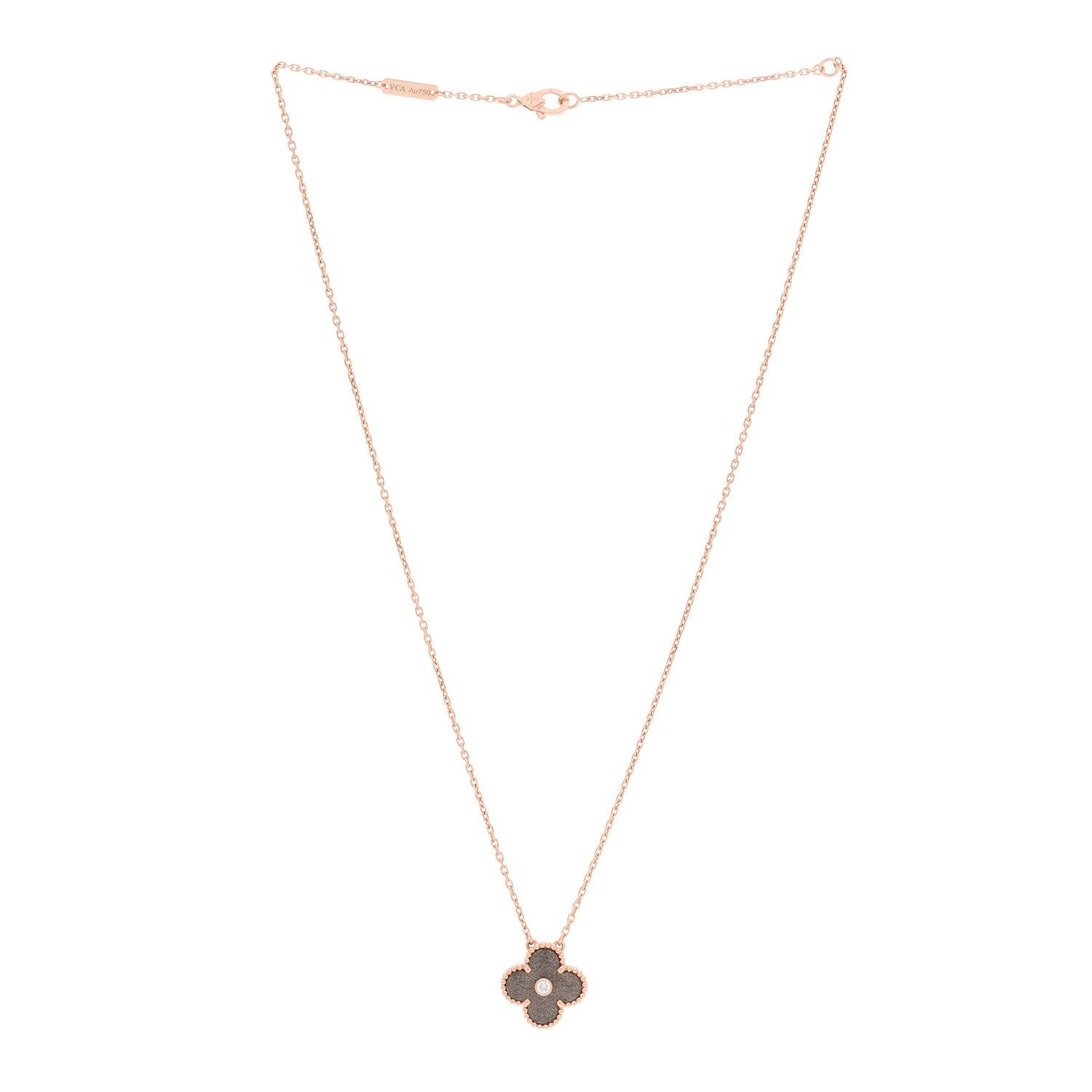 Van Cleef & Arpels 18K Rose Gold Diamond Silver Obsidian Vintage Alhambra Pendant Necklace 3 of 5