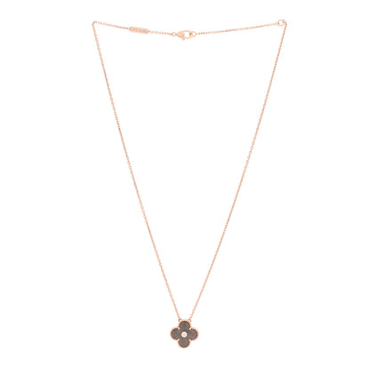 Van Cleef & Arpels 18K Rose Gold Diamond Silver Obsidian Vintage Alhambra Pendant Necklace 3 of 5