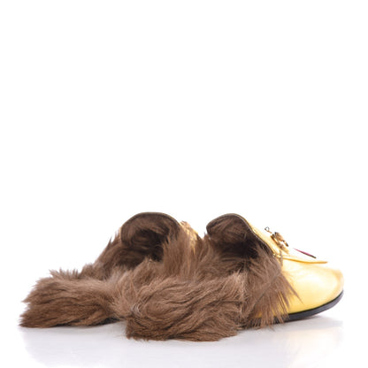 Gucci Metallic Nappa Fur Heart and Lips Womens Princetown Slippers 35 Gold 4 of 8