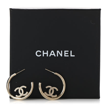 Chanel Metal Textured CC Hoop Earrings Gold 5 of 5