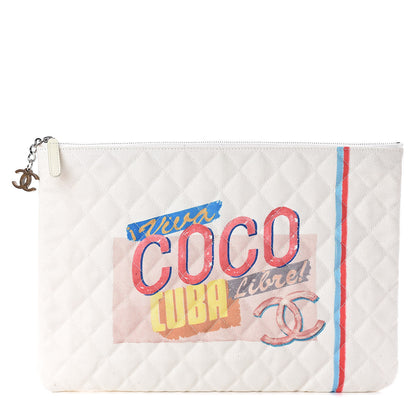 Chanel Canvas Large Coco Cuba Cosmetic Case Yellow Turquoise 1 of 9