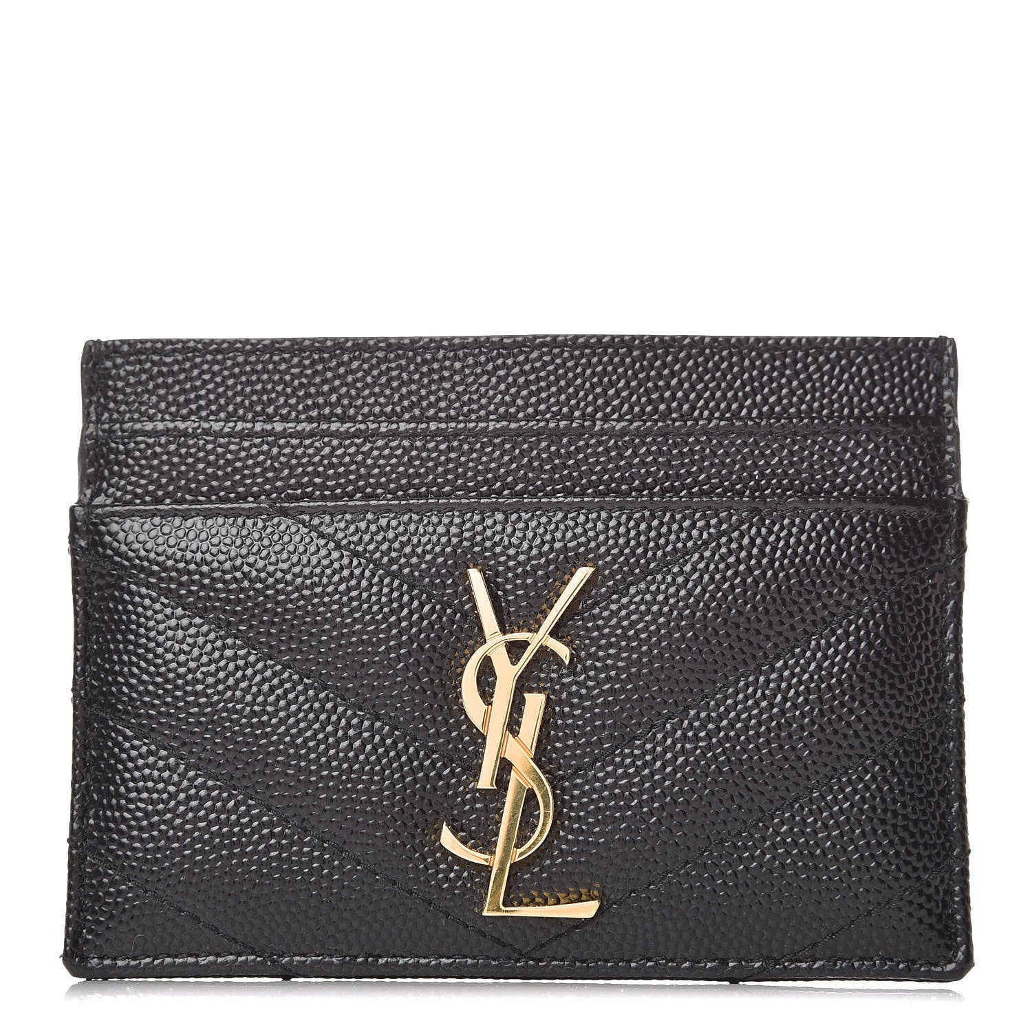 Saint Laurent Grain De Poudre Matelasse Chevron Monogram Credit Card Case Black 1 of 7