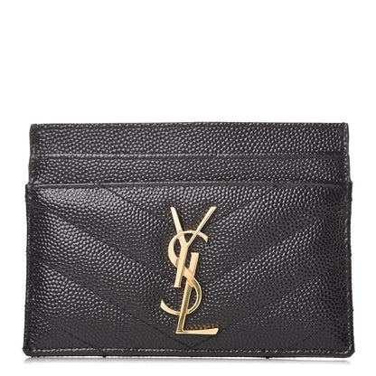Saint Laurent Grain De Poudre Matelasse Chevron Monogram Credit Card Case Black 1 of 7