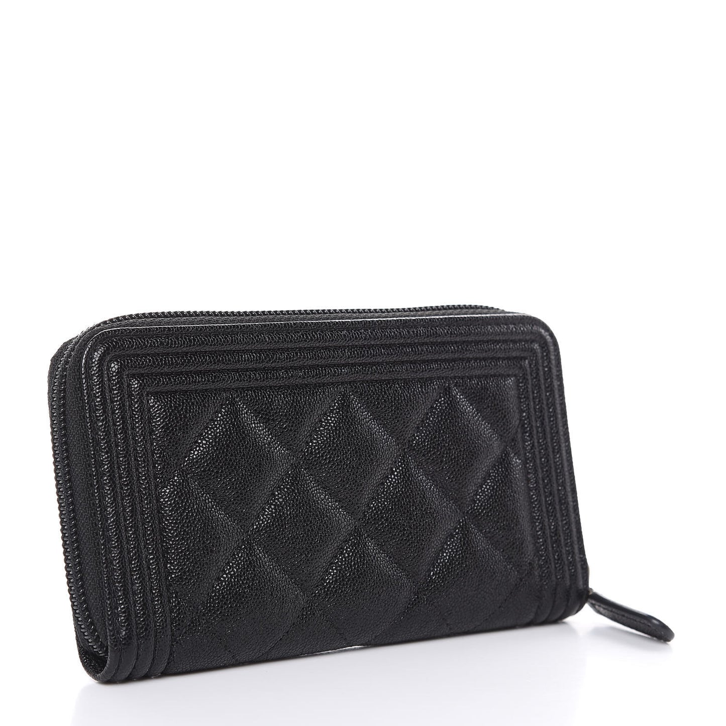 Caviar Quilted Small Boy Zip Around Wallet Black