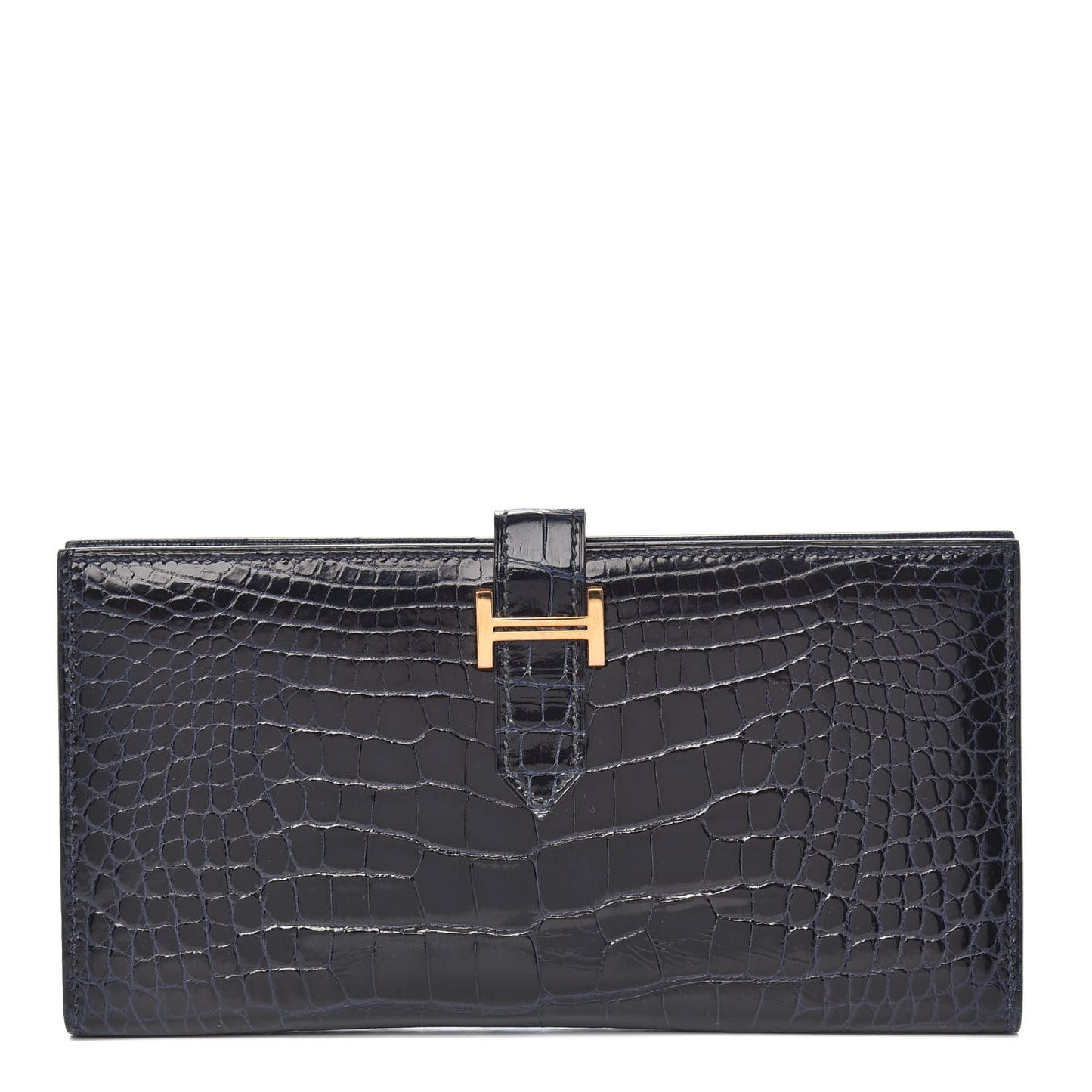 Shiny Alligator Bearn Wallet Bleu Marine