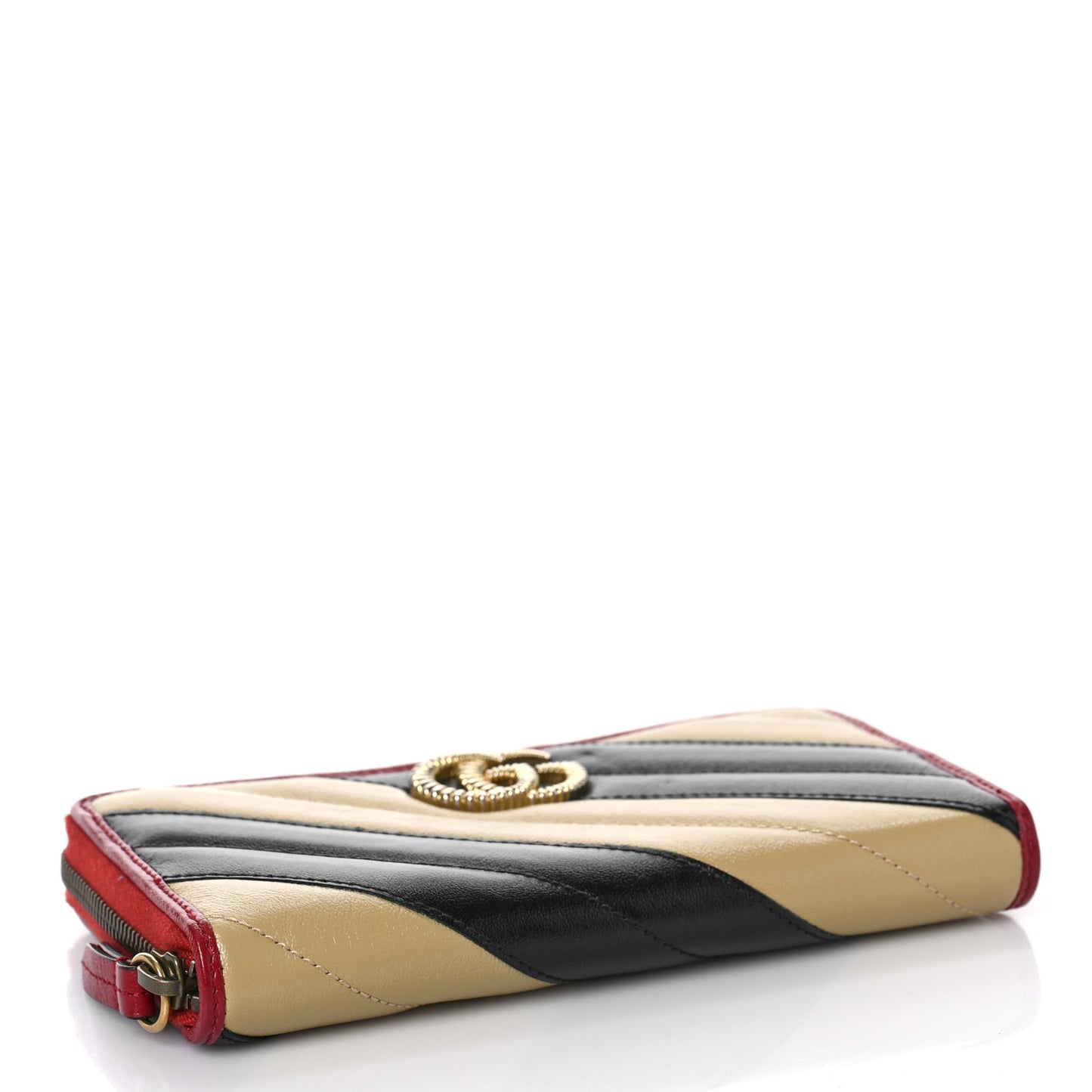 Azalea Calfskin Matelasse Diagonal Patchwork Torchon GG Marmont Zip Around Wallet Black Beige Romantic Cerise