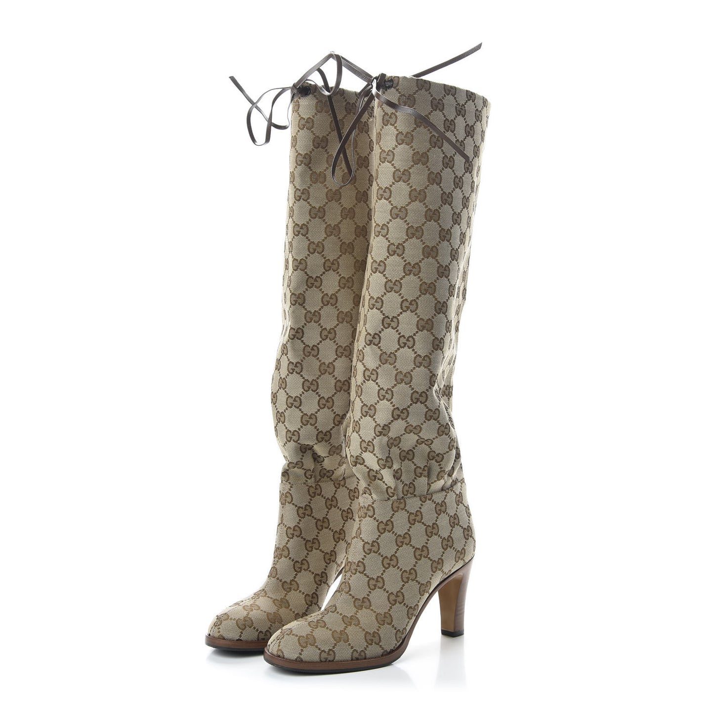 Monogram Lisa Mid Heel Boots 36 Beige Ebony