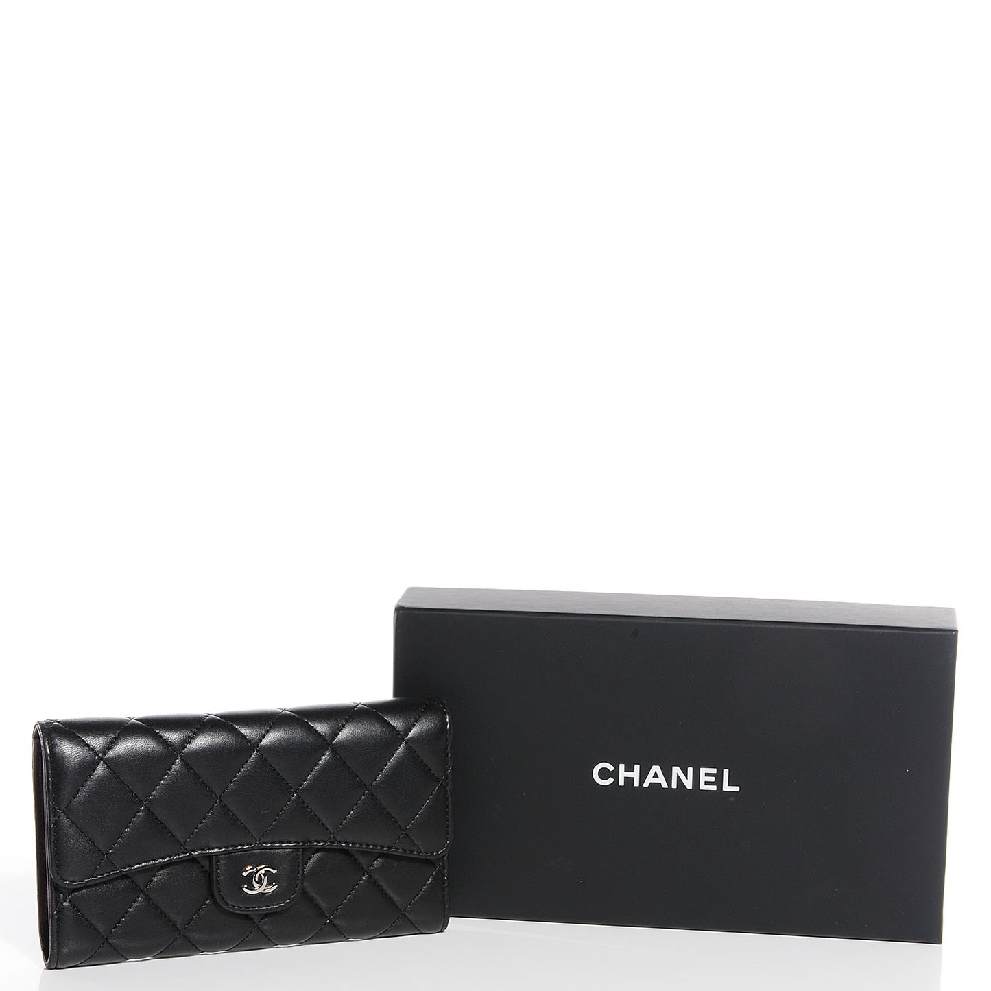 Lambskin Quilted Large Flap Wallet Black
