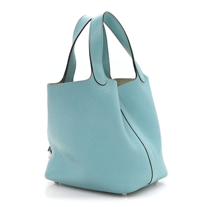 Hermes Taurillon Clemence Picotin Lock 18 PM Bleu Atoll 2 of 11