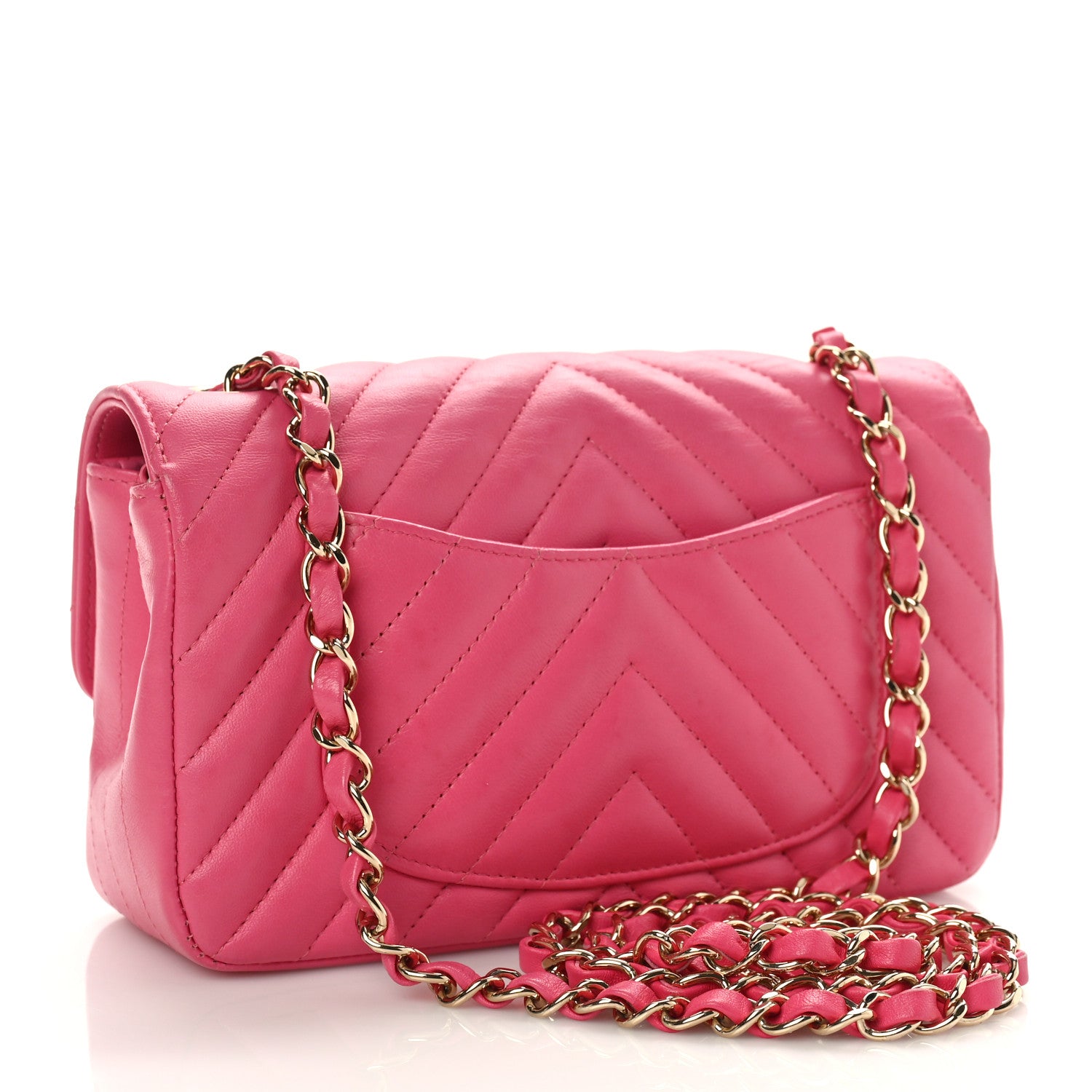 Chanel Lambskin Chevron Quilted Mini Rectangular Flap Dark Pink 3 of 9