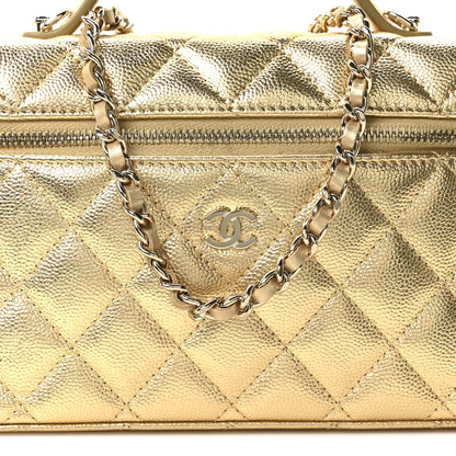 Chanel Metallic Caviar Quilted Top Handle Slim Vanity With Chain Gold 8 of 10
