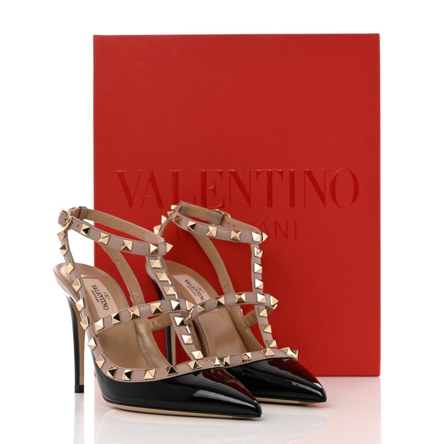 Patent Nappa Rockstud Ankle Strap 100mm Pumps 36 Black Poudre