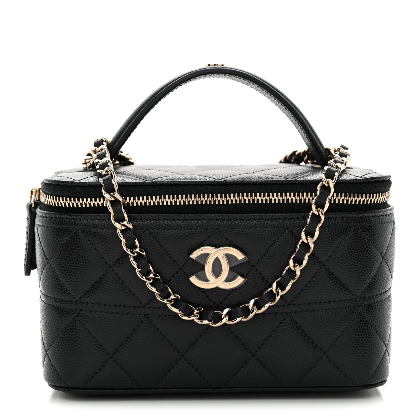 Caviar Quilted Trendy Handle Mini Vanity Black