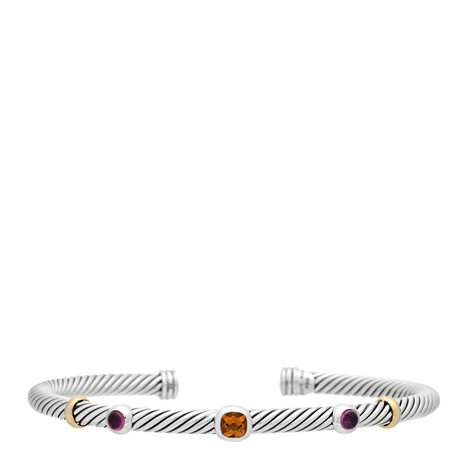 David Yurman Sterling Silver 18K Gold Citrine Pink Tourmaline 4mm Renaissance Station Bracelet 1 of 3