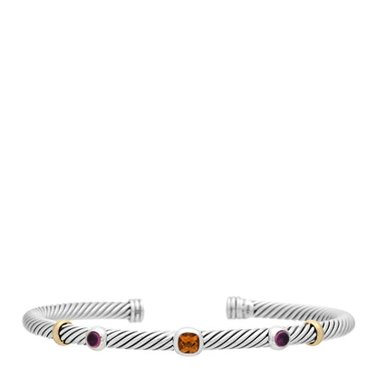 David Yurman Sterling Silver 18K Gold Citrine Pink Tourmaline 4mm Renaissance Station Bracelet 1 of 3