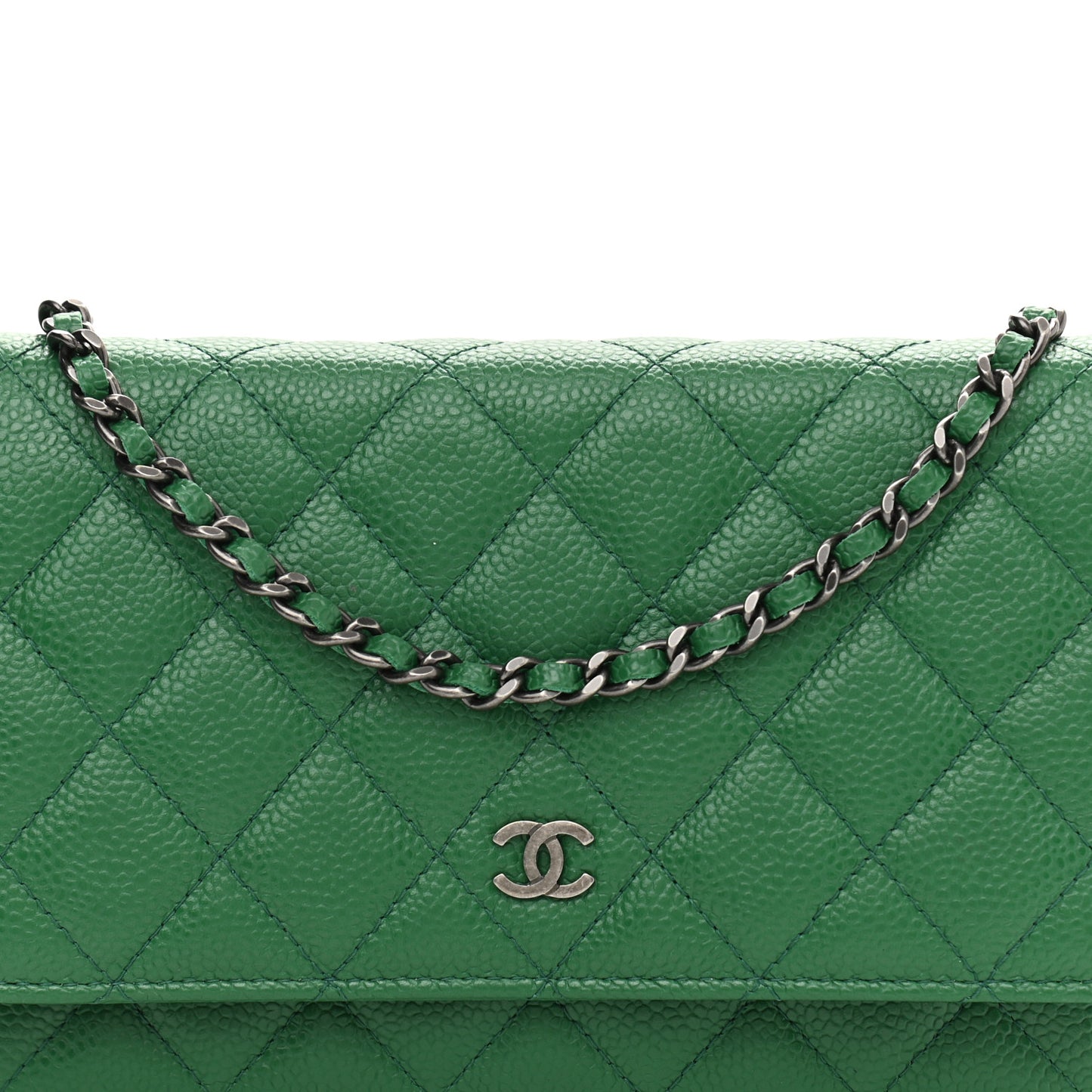 Caviar Quilted Wallet On Chain WOC Green