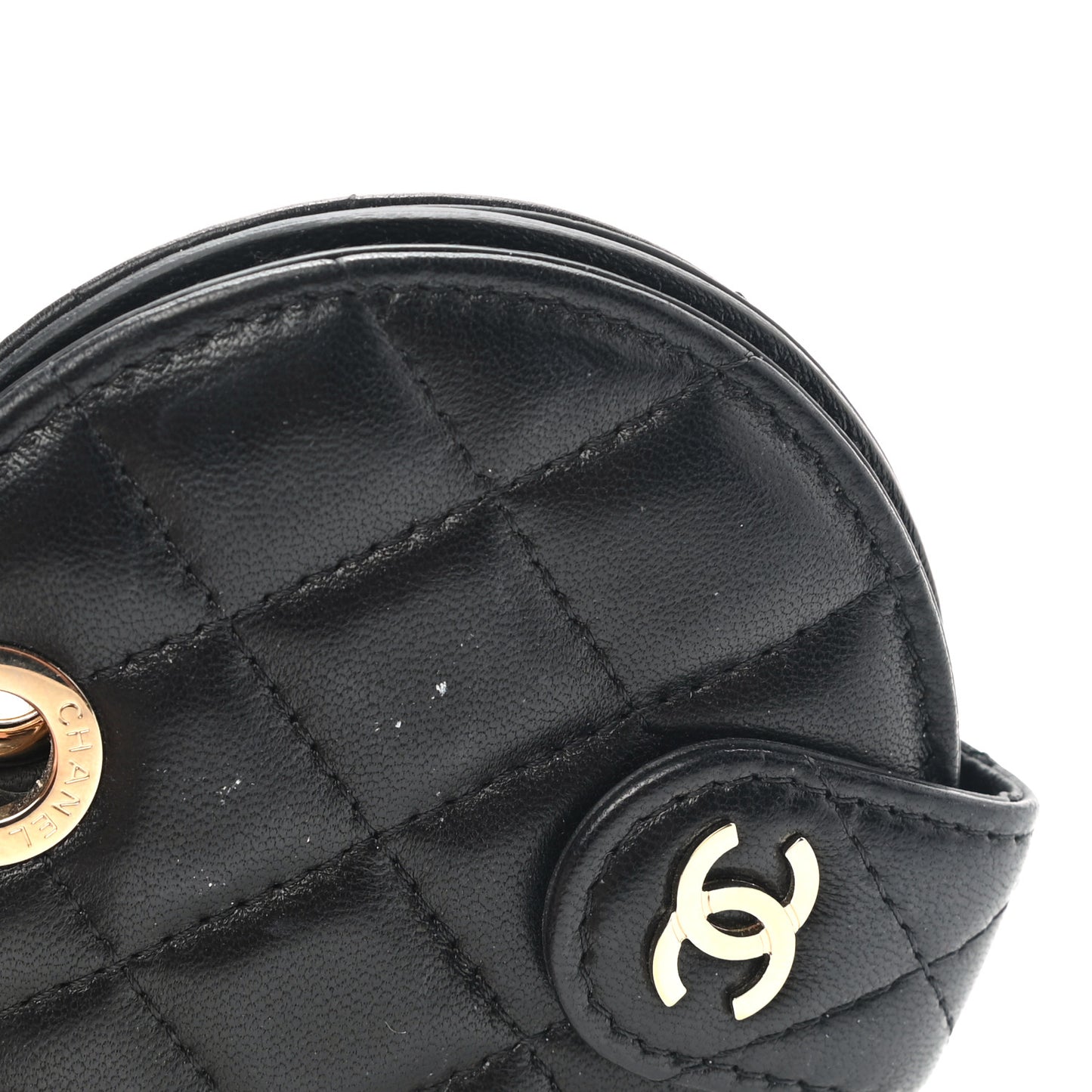 Lambskin Quilted Round Luggage Tag Black