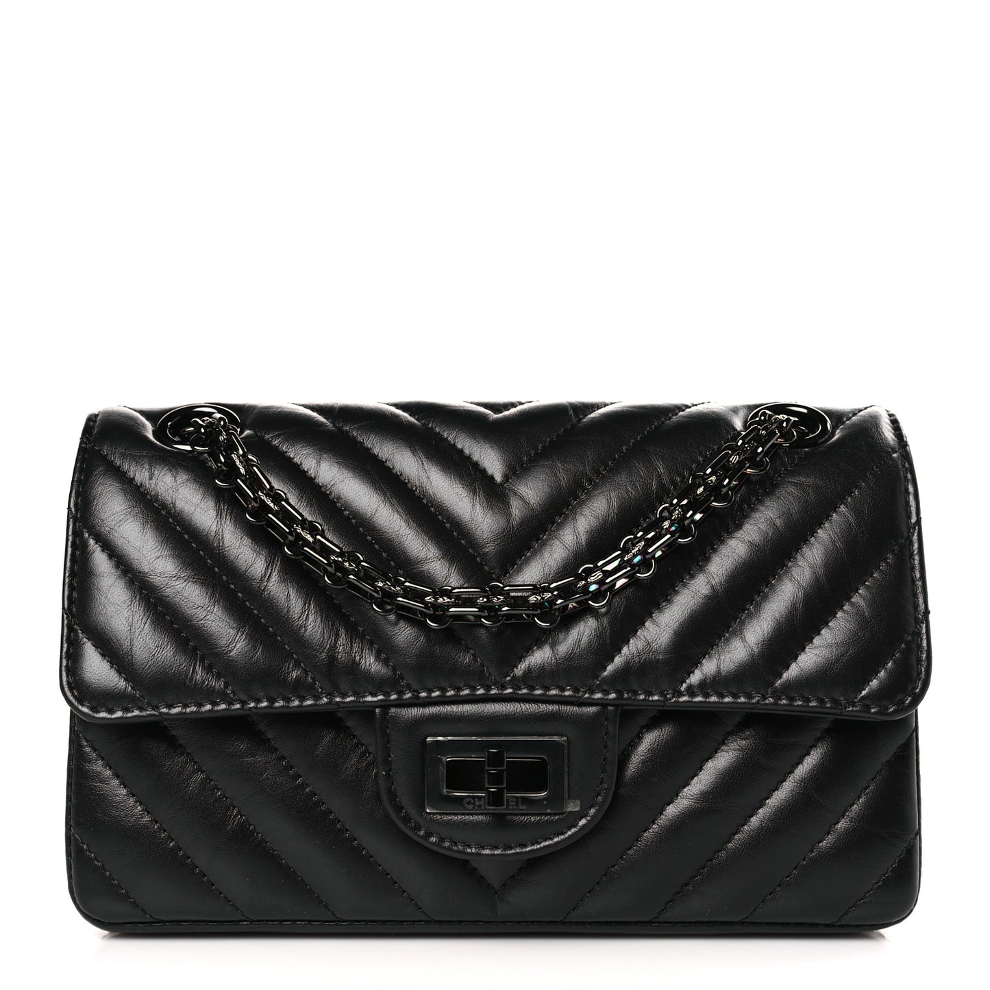 Aged Calfskin Chevron Quilted 2.55 Reissue Mini Flap So Black