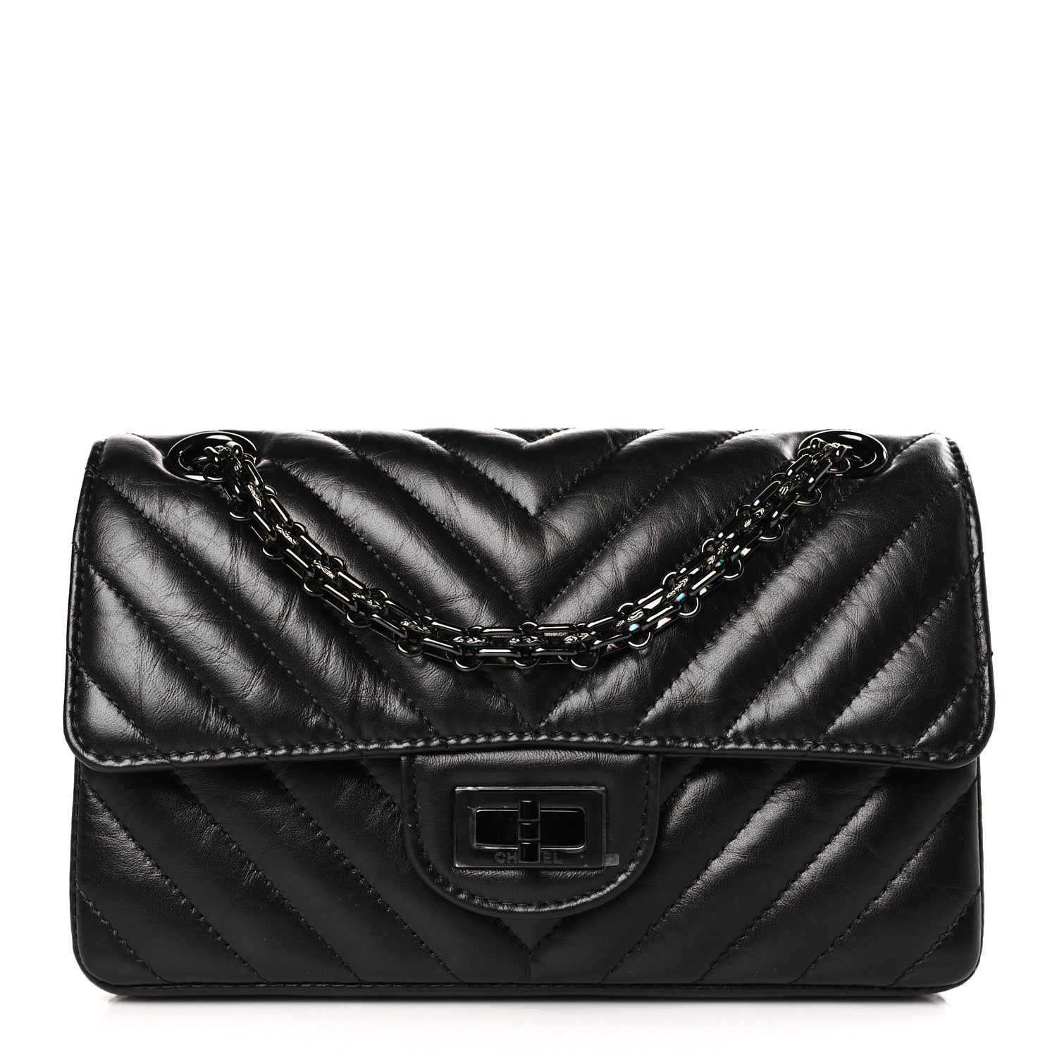Chanel Aged Calfskin Chevron Quilted 2.55 Reissue Mini Flap So Black 1 of 10