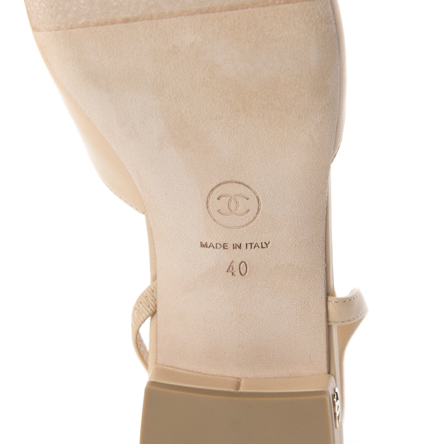 Lambskin Patent Cap Toe CC Slingback Sandals 40 Beige White