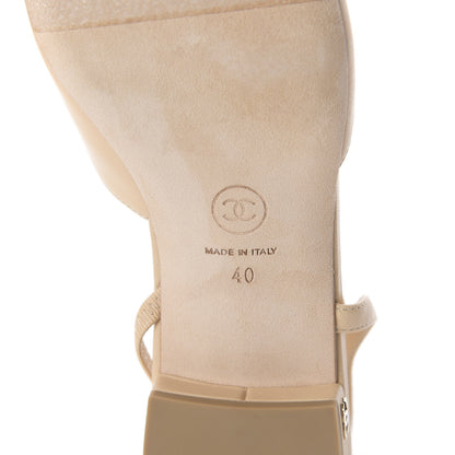 Chanel Lambskin Patent Cap Toe CC Slingback Sandals 40 Beige White 6 of 9