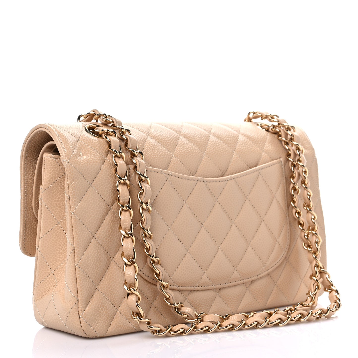 Caviar Quilted Medium Double Flap Beige