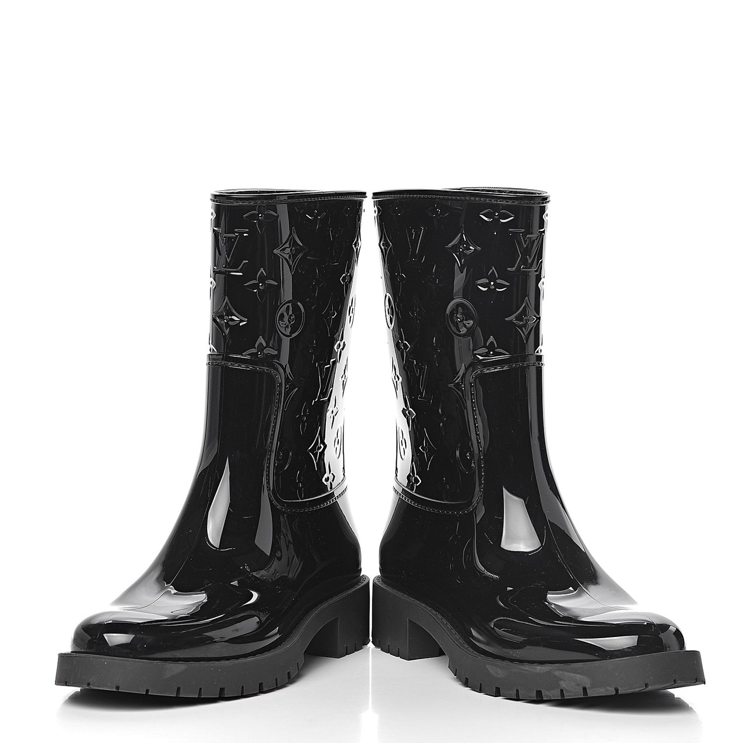 Rubber Embossed Monogram Drops Flat Half Boots 36 Black