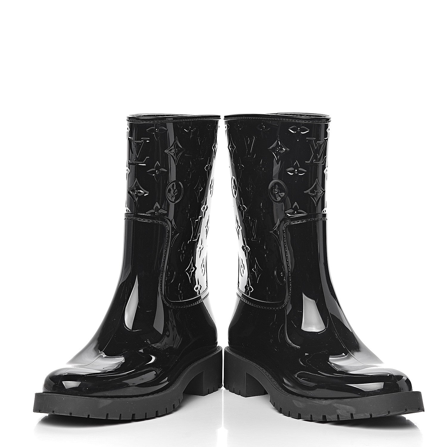 Louis Vuitton Rubber Embossed Monogram Drops Flat Half Boots 36 Black 6 of 11