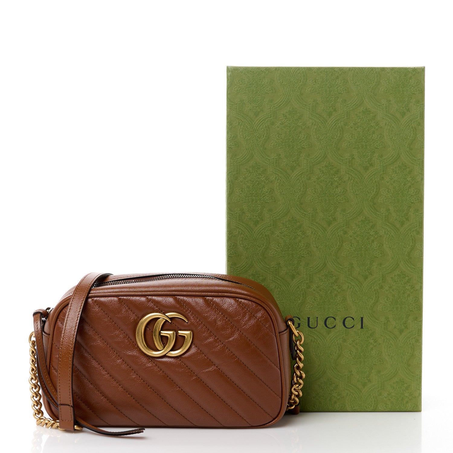Gucci Glazed Calfskin Matelasse Diagonal Small GG Marmont Chain Shoulder Bag Cuir 13 of 13