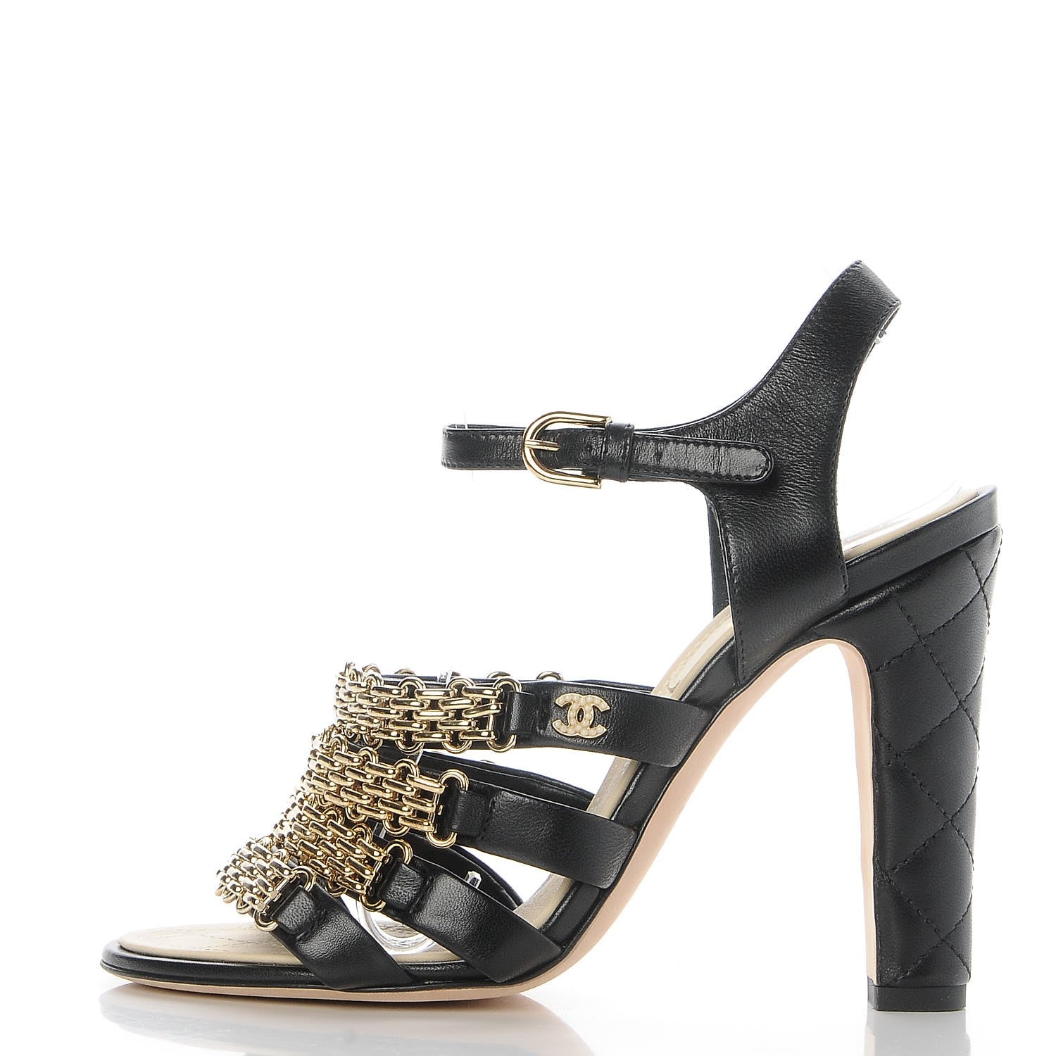 Chanel Lambskin Reissue Chain Sandals 36 Black Gold 1 of 8