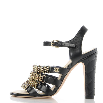 Chanel Lambskin Reissue Chain Sandals 36 Black Gold 1 of 8