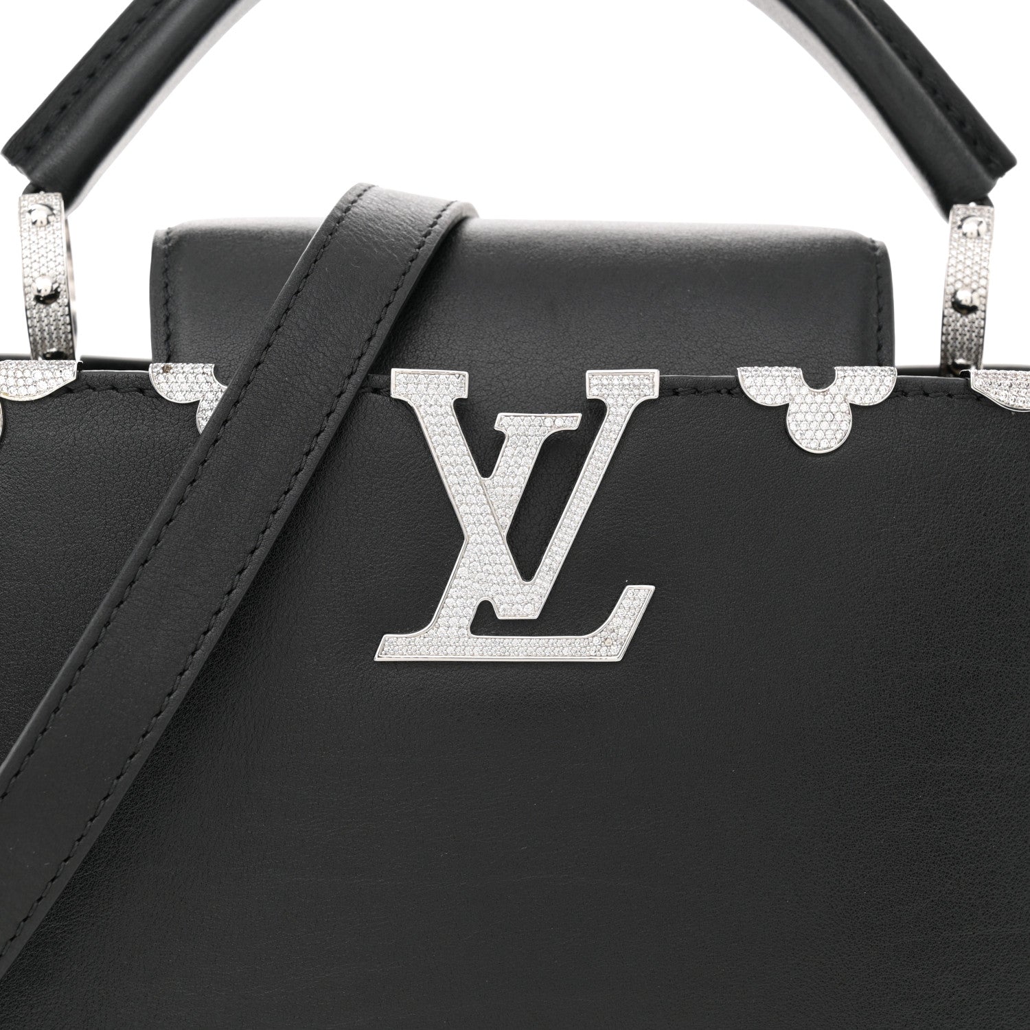 Louis Vuitton Smooth Calfskin Crystal Flowers Capucines BB Black 7 of 10