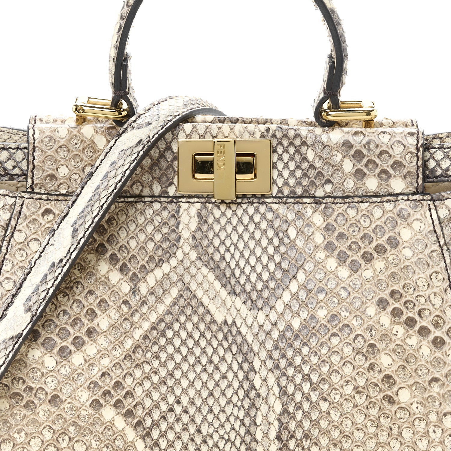 Fendi Snakeskin Shiny Nappa Mini Peekaboo Iconic Satchel Daisy Roccia Camelia 9 of 12
